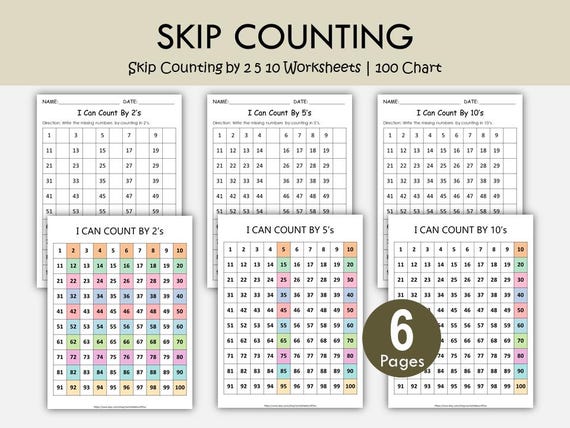 Skip Counting by 2, 5, 10 Worksheets | 100 Chart Printable Math Activities | Kindergarten 1st 2nd Grade Multiplication Patterns PDF