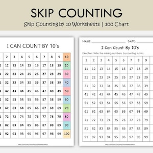 Skip Counting by 2, 5, 10 Worksheets | 100 Chart Printable Math ...