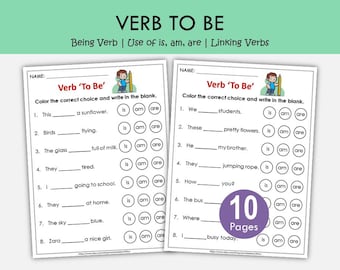 Verb To Be Worksheets Printable | Is Am Are Grammar Practice | ESL & Kindergarten Literacy Worksheets