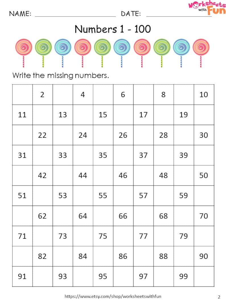 missing number 1 100 worksheets preschool counting