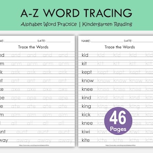 46 Word Tracing Worksheets A–Z | Alphabet Word Practice for Kindergarten | Preschool Handwriting & Early Reading Printable PDF