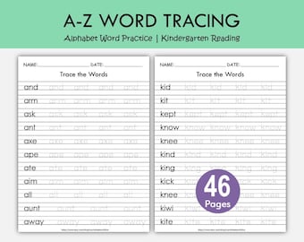 46 Word Tracing Worksheets A–Z | Alphabet Word Practice for Kindergarten | Preschool Handwriting & Early Reading Printable PDF