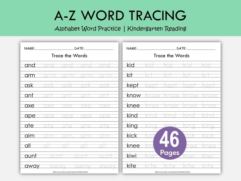Tracing Words Worksheets For Grade 1