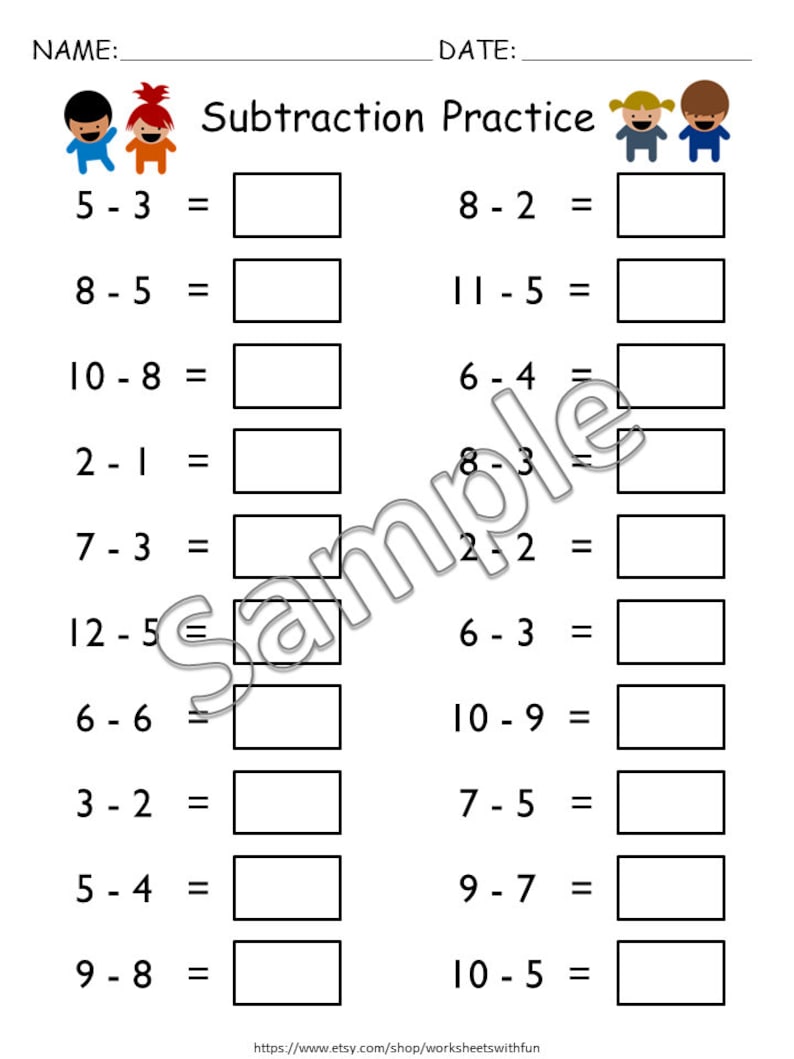 Addition and Subtraction Facts Worksheets Printable for Kids | Numbers upto 10 | Kindergarten Math Practice | 1st Grade Math Review Packet image 4