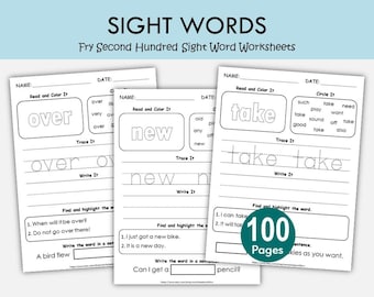 Fry Second Hundred Worksheets Printable Sight Words Activities PDF