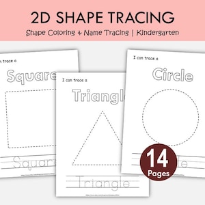 2D Shape Tracing Worksheets Printable | Shape Coloring & Name Tracing | Preschool Kindergarten Geometry Practice | Fine Motor Activity