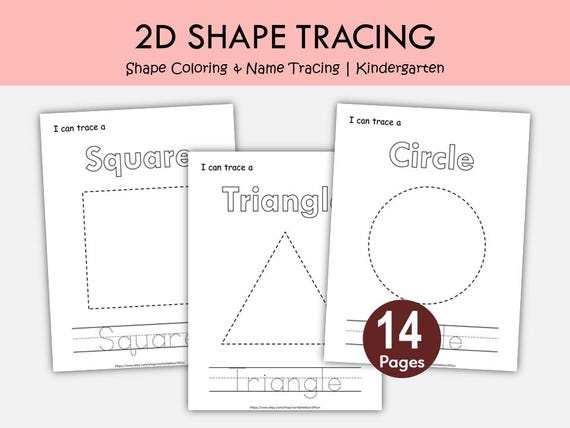 2D Shape Tracing Worksheets Printable | Shape Coloring & Name Tracing | Preschool Kindergarten Geometry Practice | Fine Motor Activity