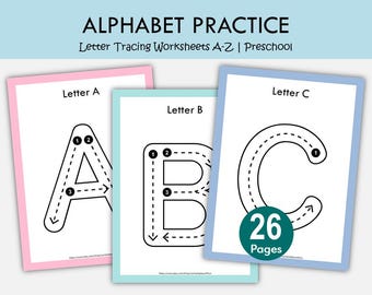 Uppercase Alphabet Tracing Worksheets A-Z | Capital Letter Handwriting Practice for Preschool, Pre-K & Kindergarten Printable
