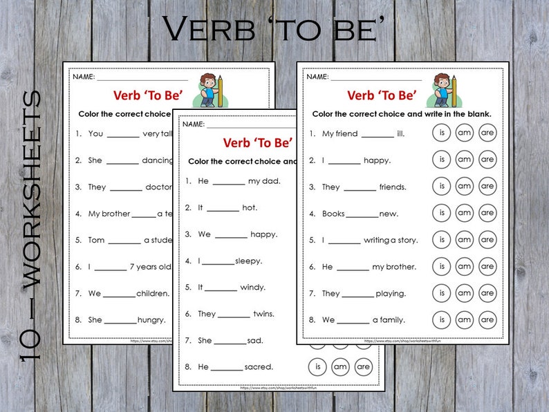 Verb to Be is Am Are Worksheets Being Verb Printable Etsy