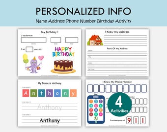 Personal Information Worksheet for Kids | Name Address Phone Number Birthday Activity | Safety Printable | Preschool Kindergarten Learning