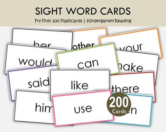 Fry First 100 Sight Words Flashcards Printable | Fry Word Cards | High Frequency Words | Kindergarten Reading Flash Cards PDF