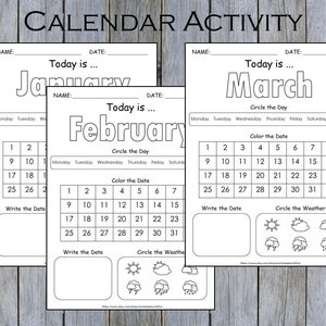 Preschool Calendar Worksheets Printable, Kids Monthly Digital Calendar ...
