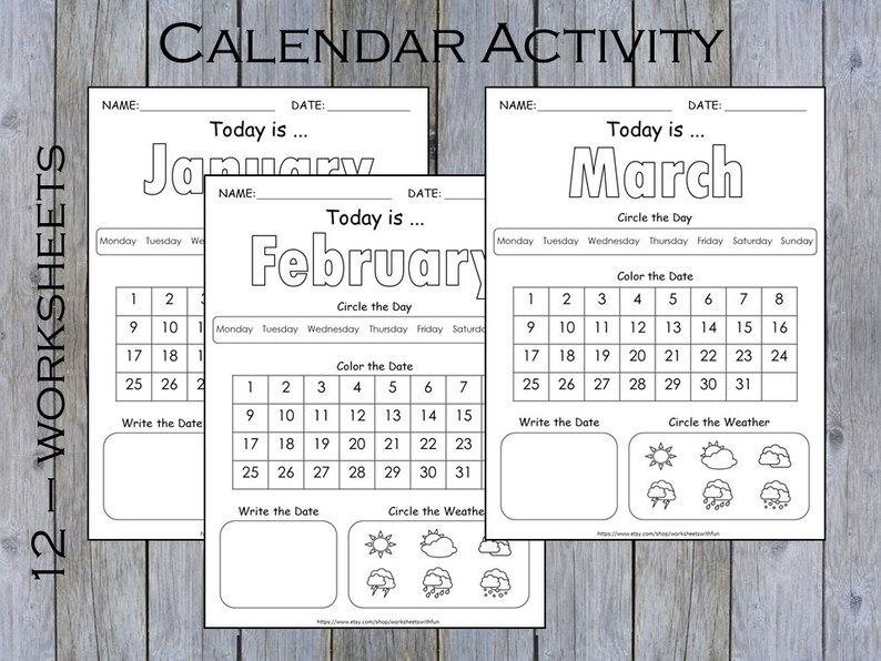 Preschool Calendar Worksheets Printable Kids Monthly Digital - Etsy