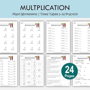 Multiplication Worksheets Printable | Times Tables 1–10 Practice | Mixed Facts, Fill in the Blank, Word Problems | Grade 2-4 Math