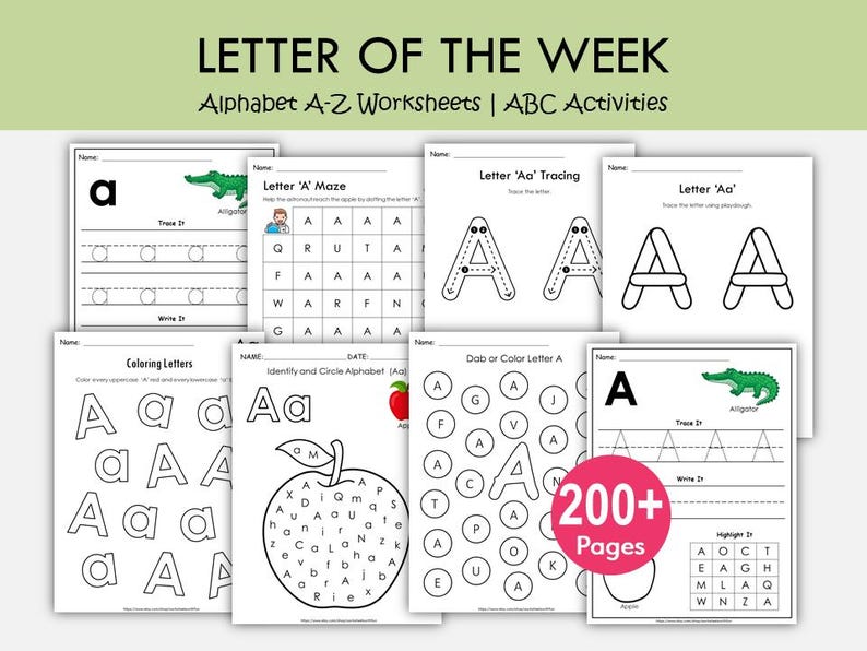 Letter of the Week Worksheets Printable, Alphabet Busy Book, Learning Binder, Preschool Curriculum, Toddler Tracing Activities, Kindergarten image 1