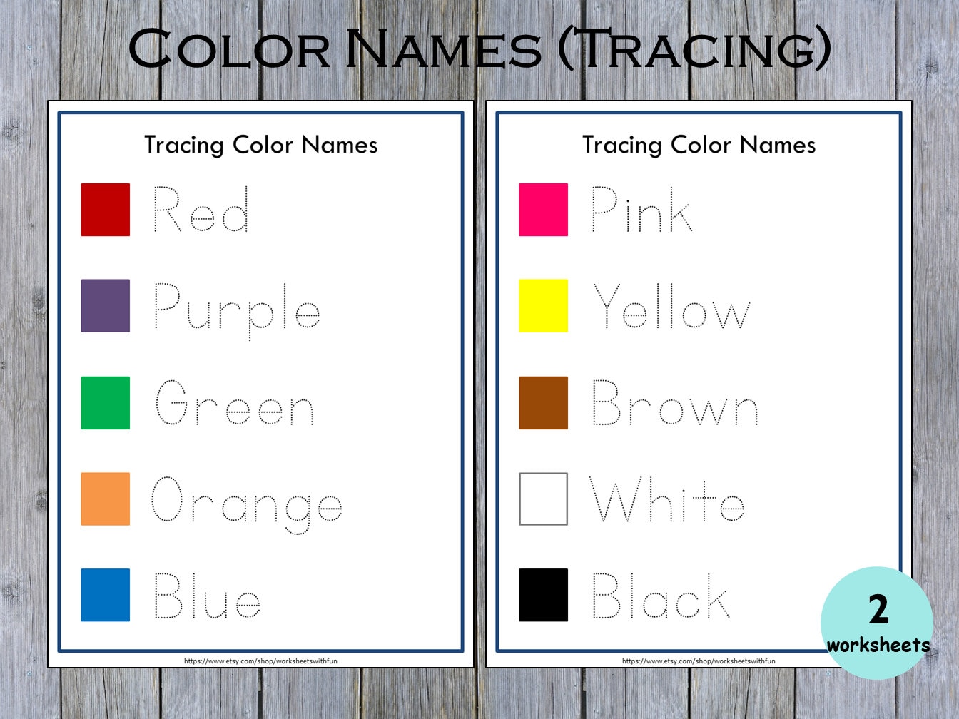 color tracing worksheet kindergarten worksheets spellings etsy