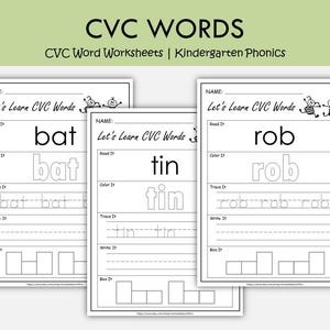 CVC Word Worksheets Kindergarten Phonics Printable | Read Trace Write Color Box It Activities | Short Vowel Literacy | Science of Reading image 2