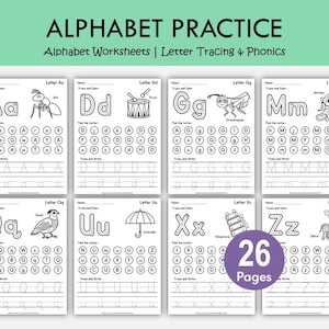 A–Z Alphabet Worksheets | Letter Tracing and Phonics Printable for Preschool & Kindergarten | Handwriting Practice image 1