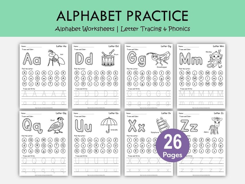 A–Z Alphabet Worksheets | Letter Tracing and Phonics Printable for Preschool & Kindergarten | Handwriting Practice image 1