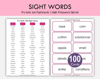 Fry Tenth 100 Sight Words Flashcards Printable 901-1000 | High Frequency Word Cards PDF | Sight Word Flash Cards Kids Reading