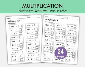 24 druckbare Multiplikations-Arbeitsblätter | Einstellige Multiplikation (Die Zahlen 1–12) | Matheübungen | Multiplikation Fakten | Note 2-4