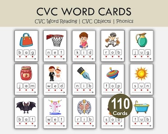 CVC Words Picture Flashcards Printable | Phonics Blending Cards | Short Vowel Reading Practice for Kids