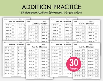 Hojas de ejercicios de suma para jardín de infancia, práctica de matemáticas para primer grado (descarga en PDF)
