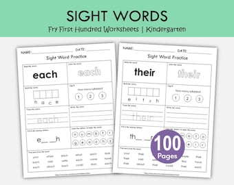 100 Printable Sight Words Worksheets for Kids | Fry First Hundred Sight Word Workbook | Preschool, Kindergarten, Grade 1 | Learn to Read
