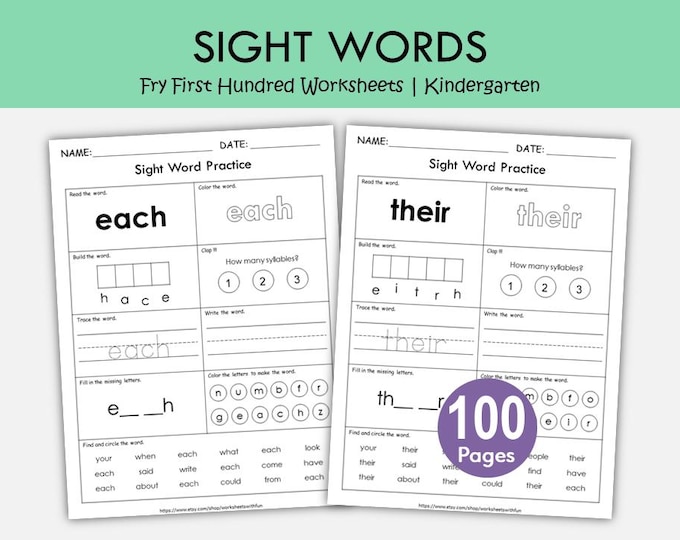 120 Printable Sight Words, Kindergarten Sight Word Worksheets ...