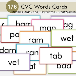Cartes flash mots CVC imprimables, cartes flash CVC, apprendre à lire, lecture pour la maternelle, phonétique, orthographe, Montessori, voyelles
