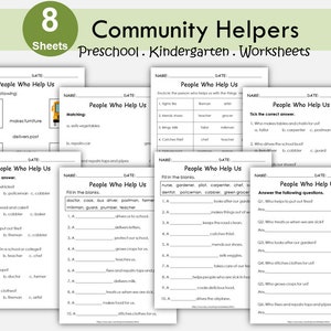 Hojas de trabajo para ayudantes comunitarios, trabajadores comunitarios, ocupaciones, plan de estudios de jardín de infantes, carpeta de aprendizaje de primer grado, educación en el hogar