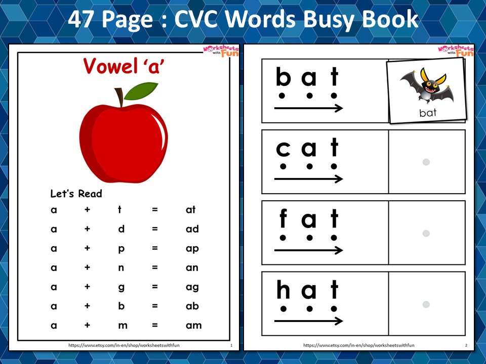 cvc words worksheets learn to read cvc words cvc busy book etsy australia