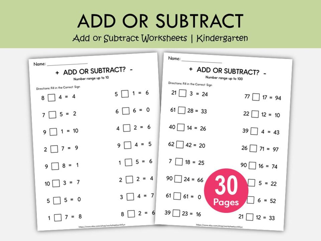 Addition and Subtraction Worksheets, Plus Minus Sign Practice, Math ...