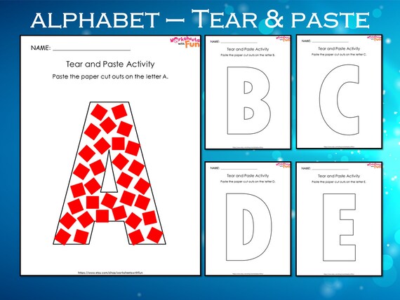 alphabets kindergarten worksheets 26 tear and paste etsy ireland