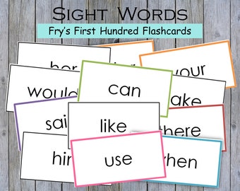 100 Printable Fry's First Hundred Sight Word Flashcards - Kindergarten - 1st Grade Sight Words - High Frequency Words - Tricky Words