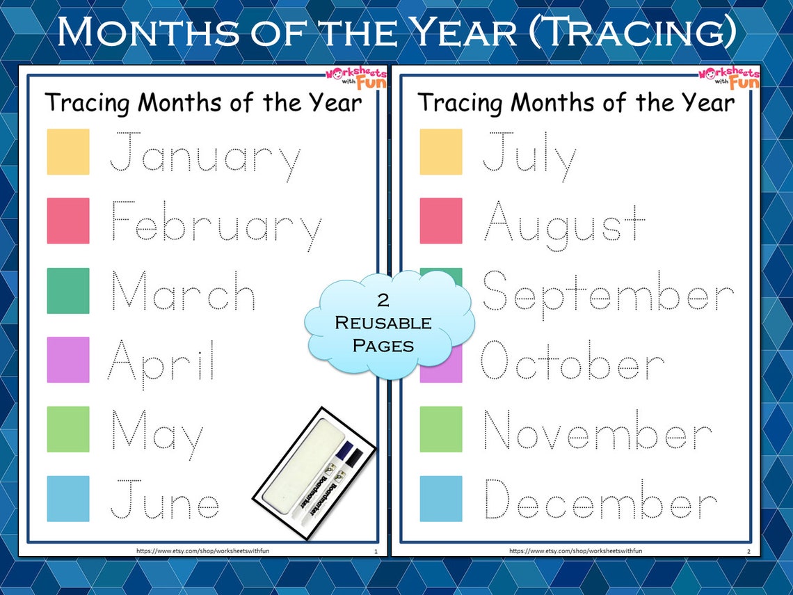 Months Of The Year Tracing Worksheets