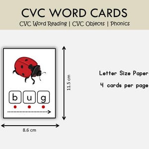 CVC Words Picture Flashcards Printable | Phonics Blending Cards | Short Vowel Reading Practice for Kids image 7