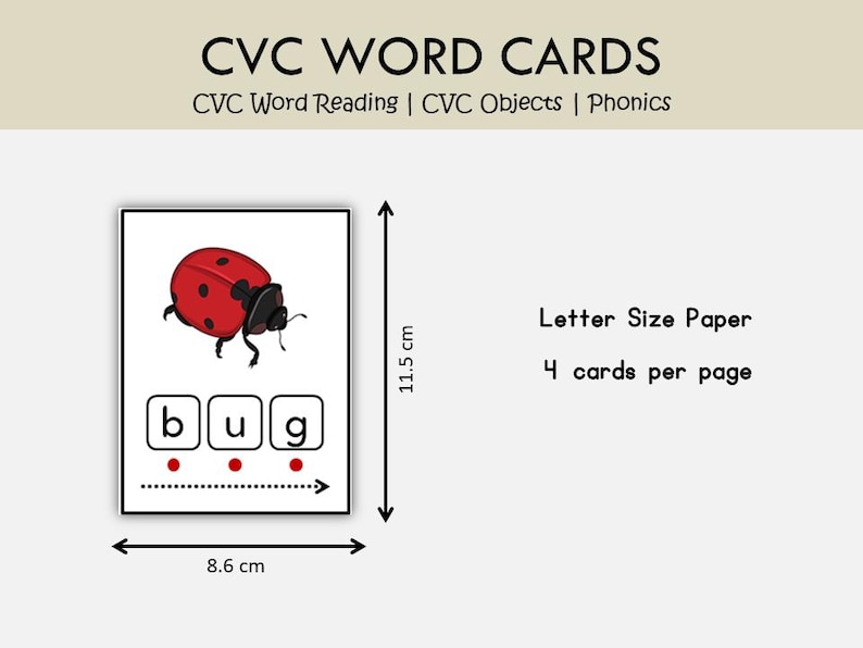 CVC Words Picture Flashcards Printable | Phonics Blending Cards | Short Vowel Reading Practice for Kids image 7