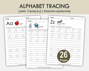 Alphabet Tracing Worksheets Printable | Letter Tracing A-Z | Preschool Handwriting Practice | Kindergarten Uppercase Lowercase Worksheets