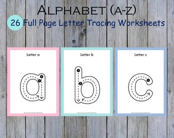 Alphabet Tracing Worksheet Printable, abc (Lowercase) Full Page Tracing Sheet for Toddlers, Handwriting, Letter of the Day, Kindergarten