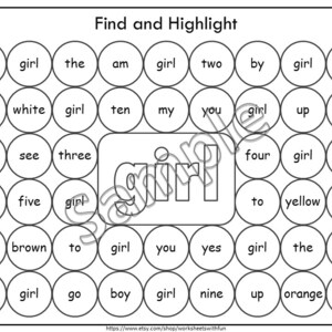 Sight Word Search Worksheets | Dab & Color Sight Word Practice | Preschool Kindergarten Reading Printables image 3