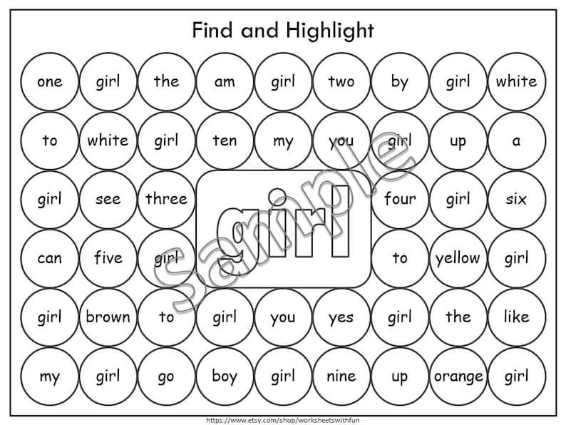 Sight Word Search Worksheets | Dab & Color Sight Word Practice | Preschool Kindergarten Reading Printables image 3