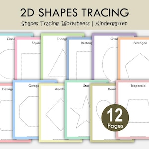 2D Shapes Tracing Worksheets, Shape Tracing Printable, Preschool Shapes Practice, Fine Motor Skills Activity, Kindergarten Learning Pages