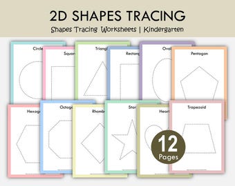 2D Shapes Tracing Worksheets, Shape Tracing Printable, Preschool Shapes Practice, Fine Motor Skills Activity, Kindergarten Learning Pages