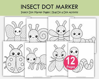 Insect Dot Marker Pages Printable, Bug Do a Dot Activity, Preschool Toddler Coloring Worksheets
