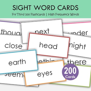 Fry Third 100 Sight Word Flashcards Printable, High Frequency Words, Literacy Centers, Black and White & Color Cards, Reading Practice