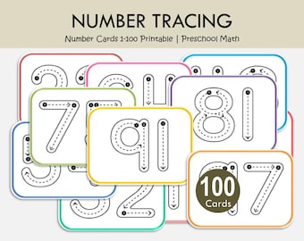 Number Tracing Cards 1-100 Printable, Preschool Math Flashcards, Kindergarten Number Formation, Montessori Counting Cards, Homeschool Math