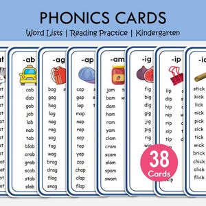 Learn to Read CVC Words, Phonics Cards Printable, Kindergarten Reading, CVC Word Family Lists, Phonetic, Toddlers, Homeschool Kids Resource