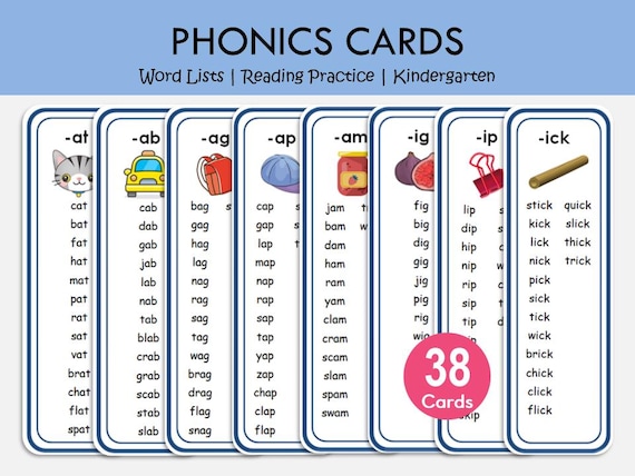 Learn to Read CVC Words, Phonics Cards Printable, Kindergarten Reading, CVC Word Family Lists, Phonetic, Toddlers, Homeschool Kids Resource