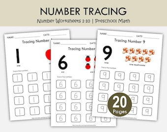 Number Tracing Worksheets 1-10, Preschool Number Practice, Counting and Tracing Activities, Pre K Math Worksheets, Kindergarten Numbers